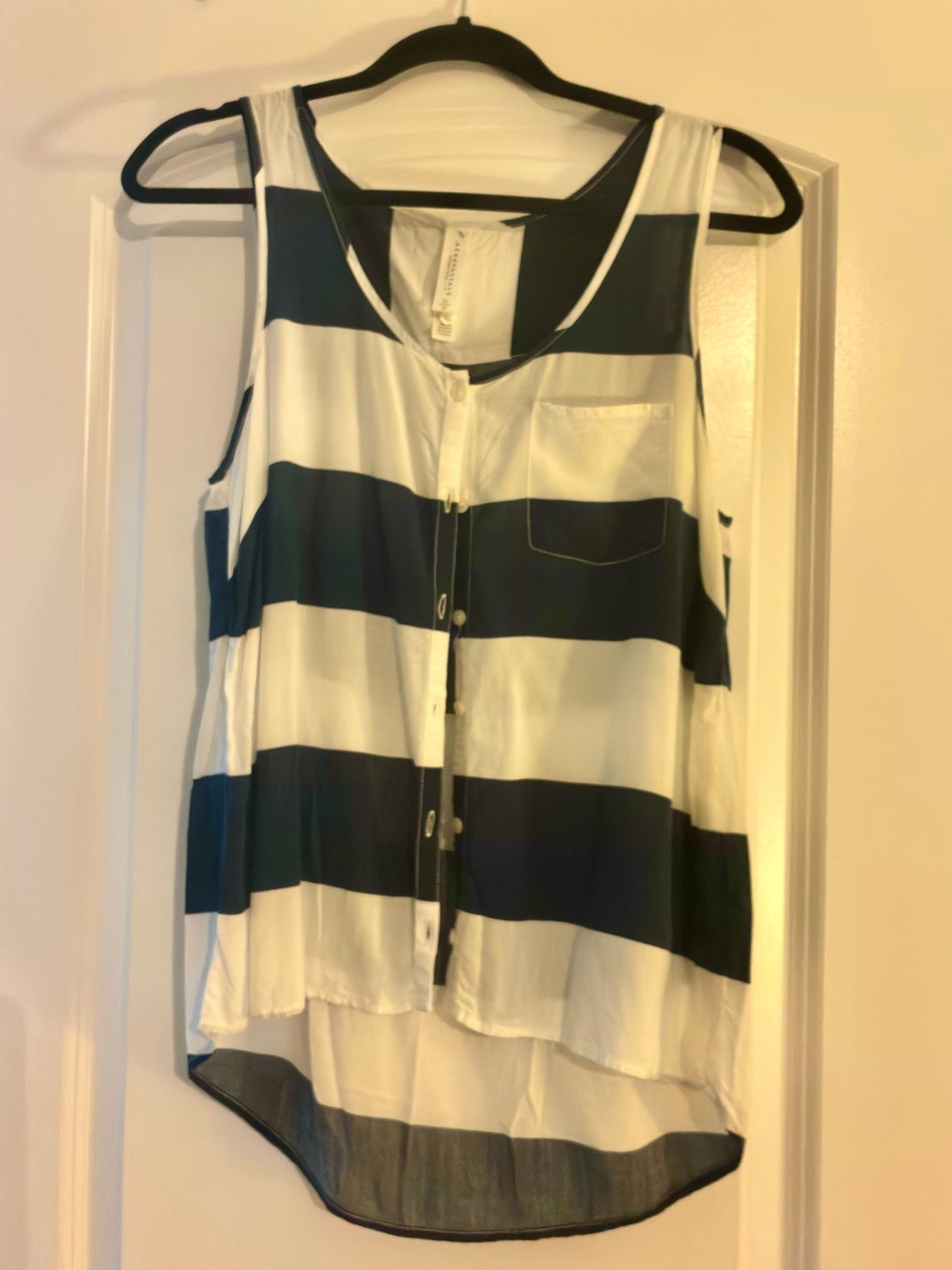 Aeropostale Striped Sleeveless Button-Front Tank Top - Navy and White